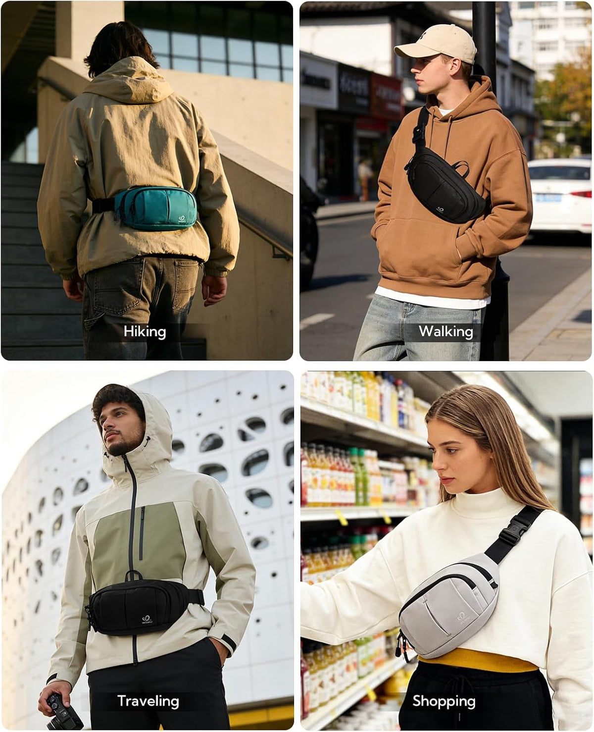 WATERFLY RFID Crossbody Fanny Pack 2.5L Waist Packs for Woman Man