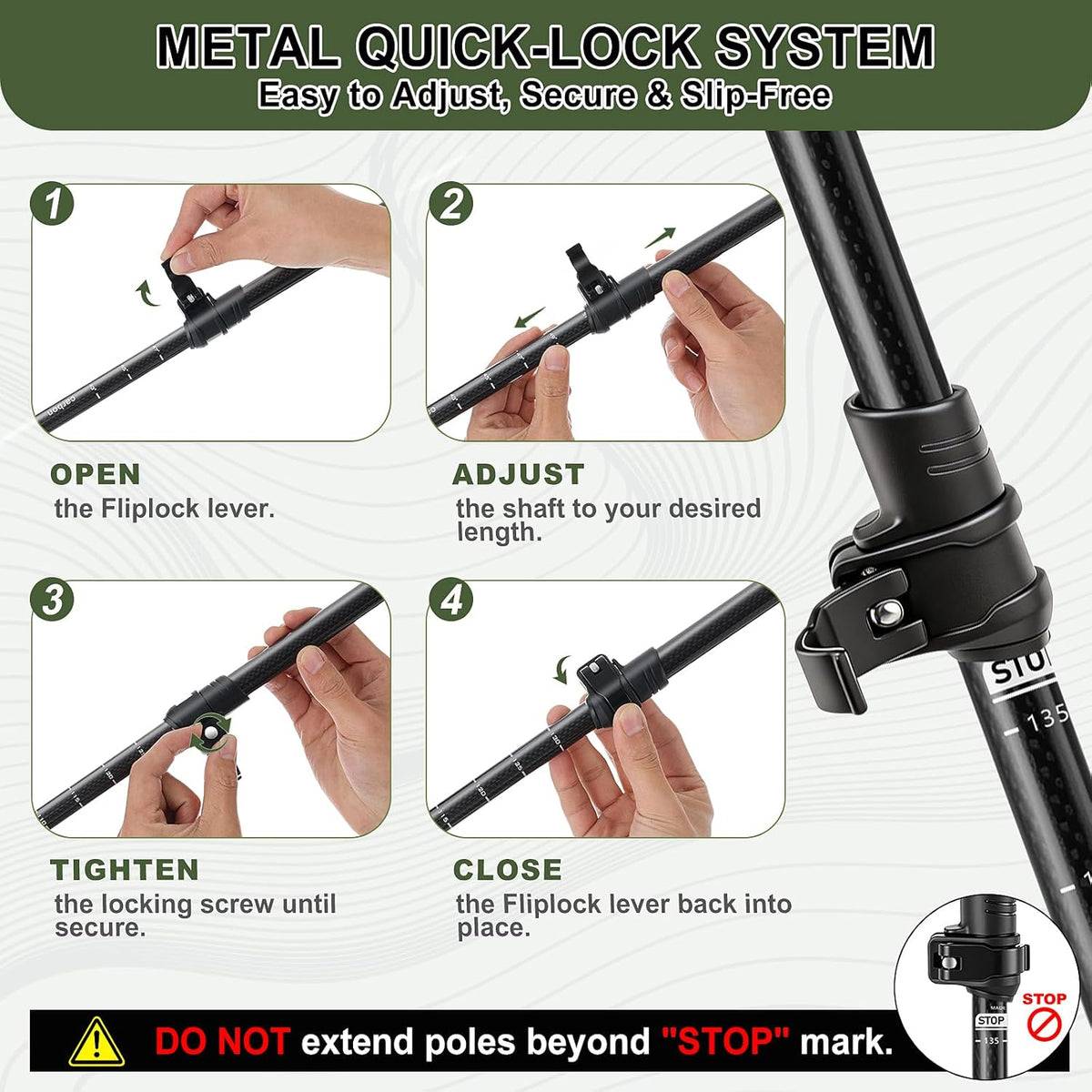 Ultra Light Carbon Fiber Hiking Trekking Poles - 6.07oz Nordic Trekking Sticks with Full EVA Grips & Quick Locks, All-Terrain Hiking Sticks for Seniors, Men & Women, Set of 2
