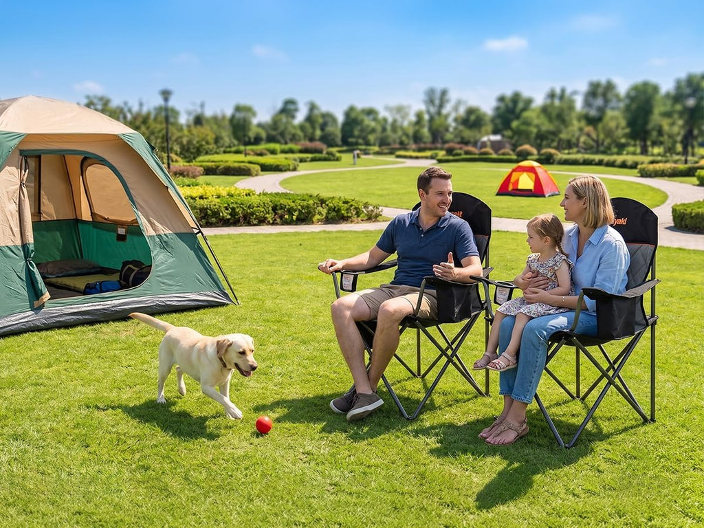 Oversized Padded Camping Chairs with Lumbar Support& Cooler Bag