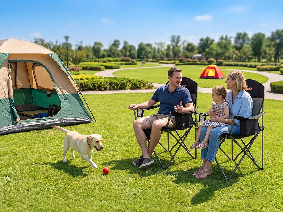 Oversized Padded Camping Chairs with Lumbar Support& Cooler Bag