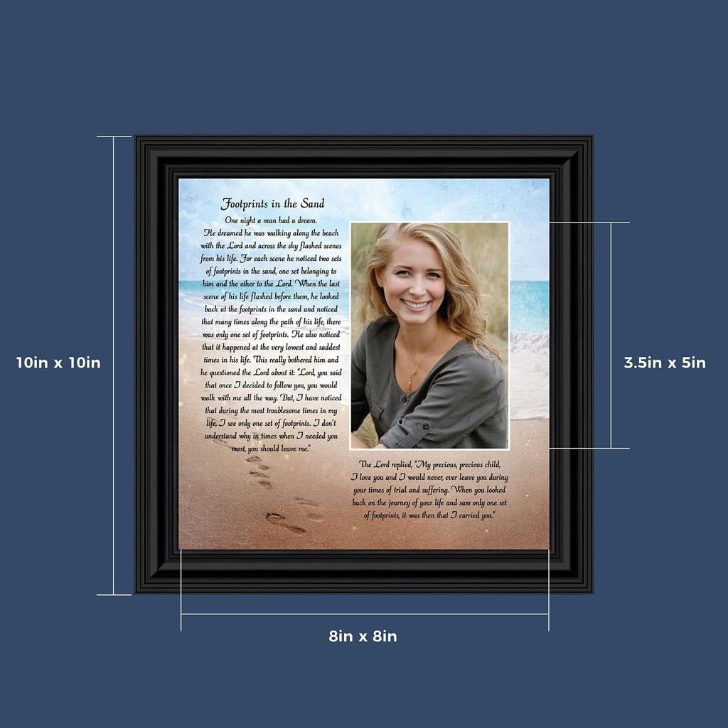 Footprints in the Sand Inspirational Wall Art, Beach Decor, Christian Gifts for Women and Men, Christian Wall Decor, Get Well Soon, Encouraging Scripture Wall Art, Framed Sympathy Gift 6380B