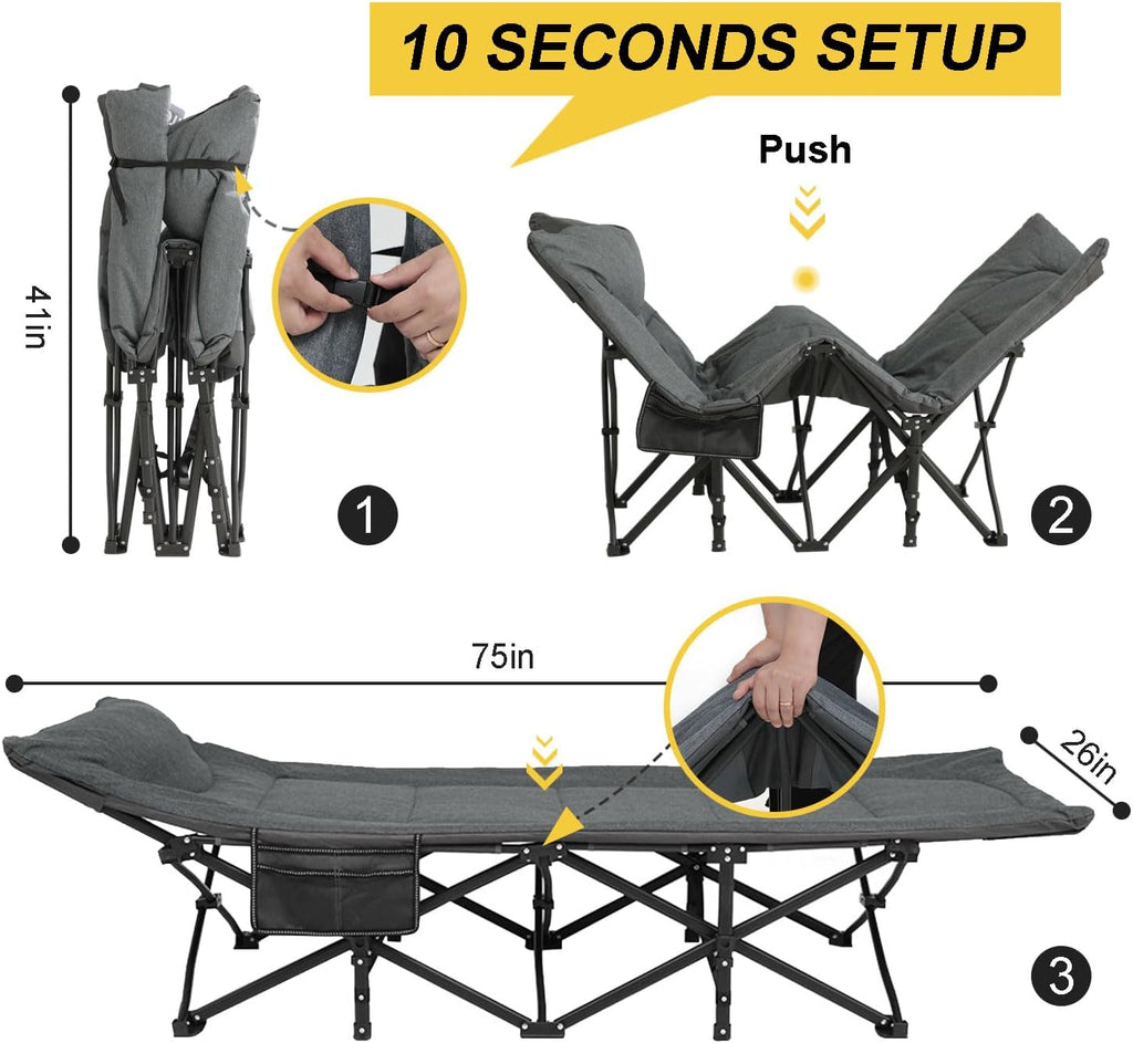 ATORPOK Folding Camping Cot for Adults with Cushion and Pillow