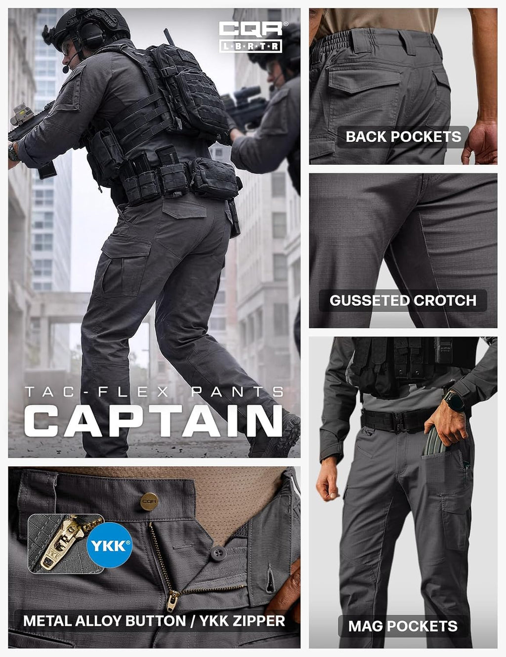 CQR Men's Flex Ripstop Tactical Pants, Water Resistant Stretch Cargo Pants, Lightweight EDC Hiking Work Pants