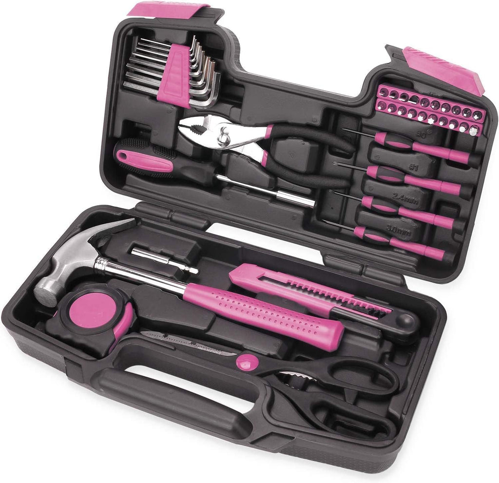 39-Piece Household Tools Kit - Small Basic Home Tool Set with Plastic Toolbox - Great for College Students, Household Use & More