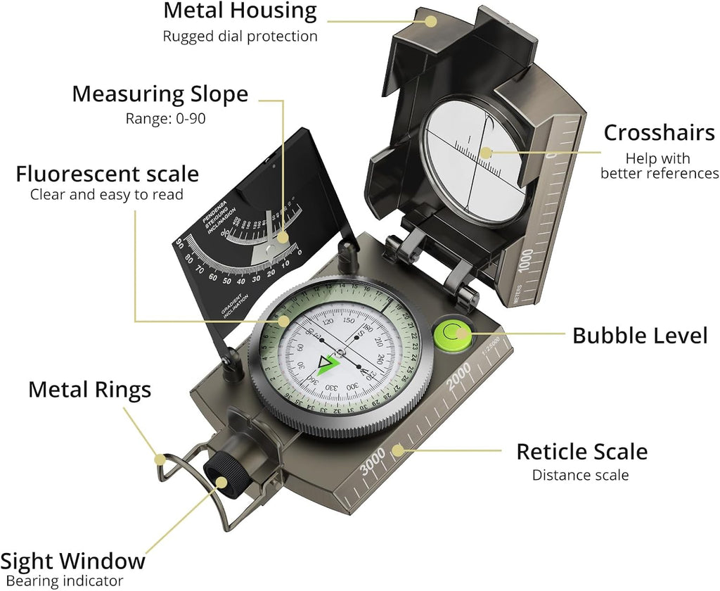 Anbte Hiking Compass, IP65 Waterproof Metal Compass for Camping Navigation