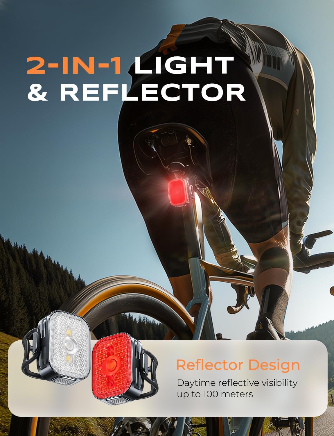 Viccux 2026 Ultra Slim Bike Lights with Reflectors, 8+6 Modes Bike Headlight and Tail Light Assemblies Motorcycle, IP65 Waterproof & Dual USB-C 1-2 Hrs Fast Charge Bike Lights for Night Riding Cycling