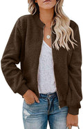MIROL Women's Fall Fleece Bomber Jacket Trendy Sherpa Winter Coat Fuzzy Casual Long Sleeve Zip Up Loose Fit Jackets