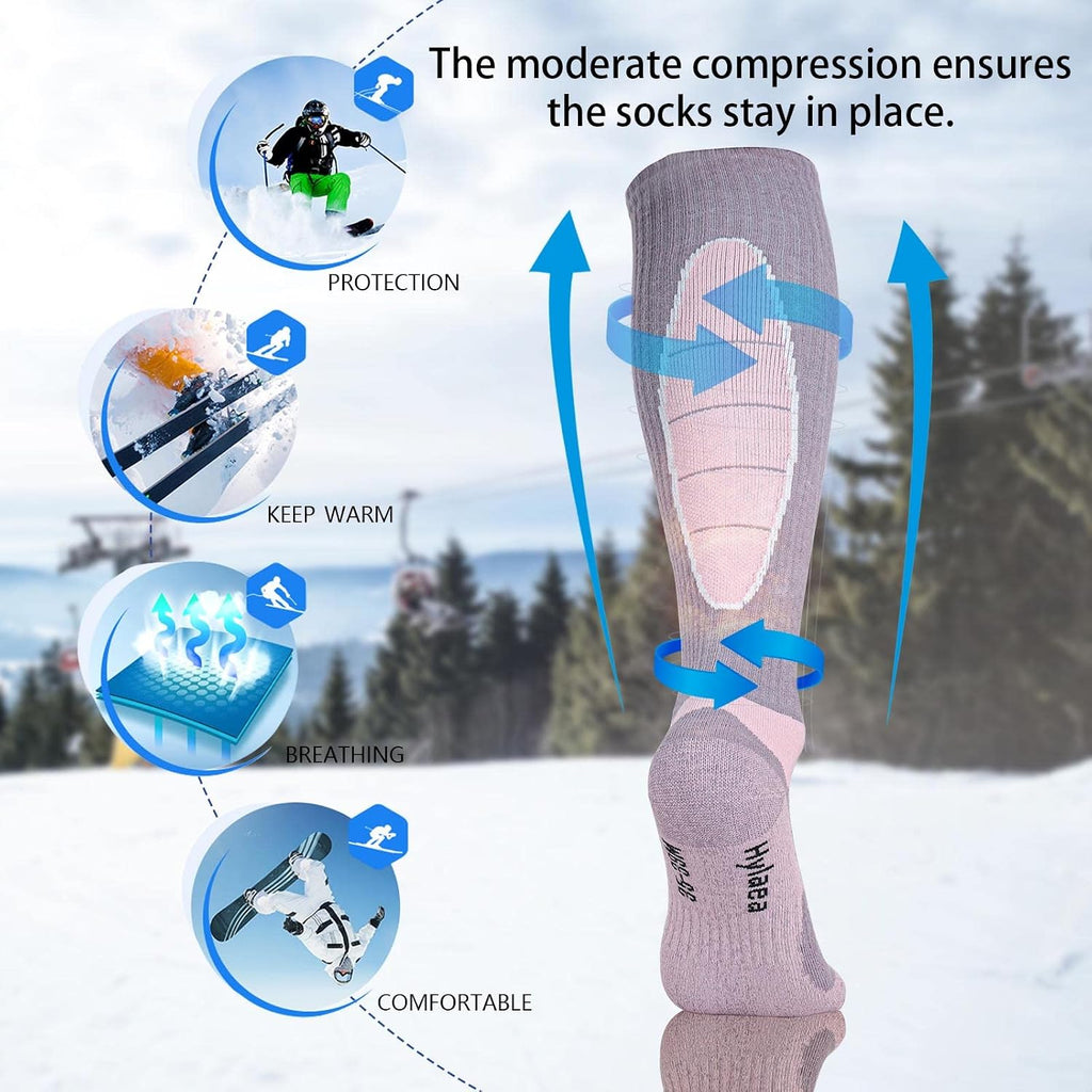 Hylaea Unisex Knee High Merino Wool Ski Snowboard Socks, Cushioning & Warm