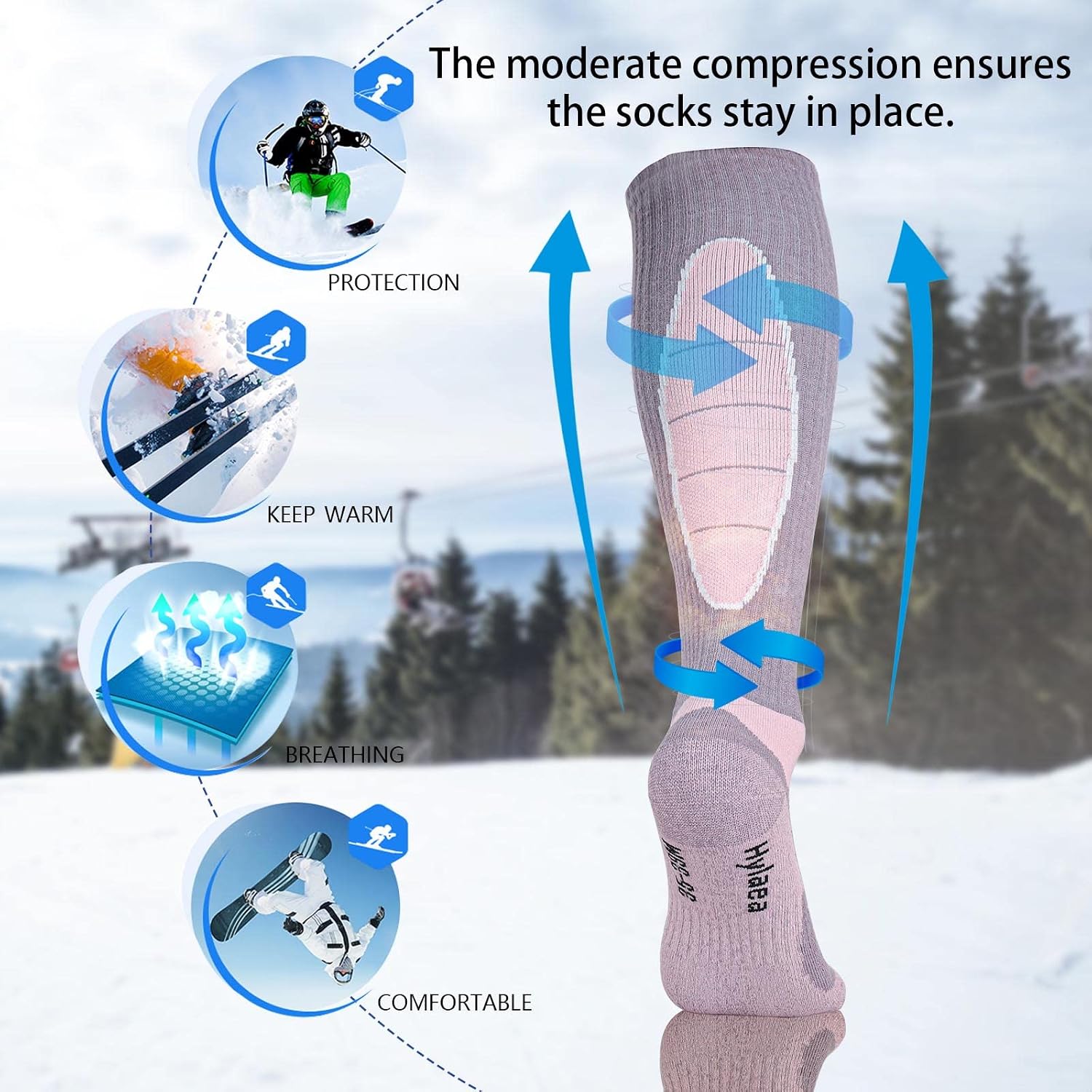 Hylaea Unisex Knee High Merino Wool Ski Snowboard Socks, Cushioning & Warm