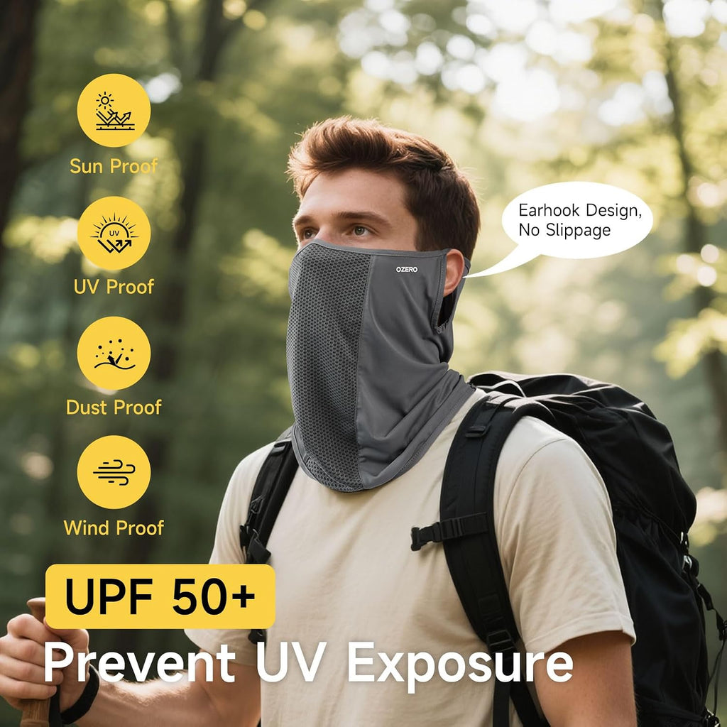 OZERO Cooling Neck Gaiter Face Mask With Ear Loops, UPF 50+ UV Protection