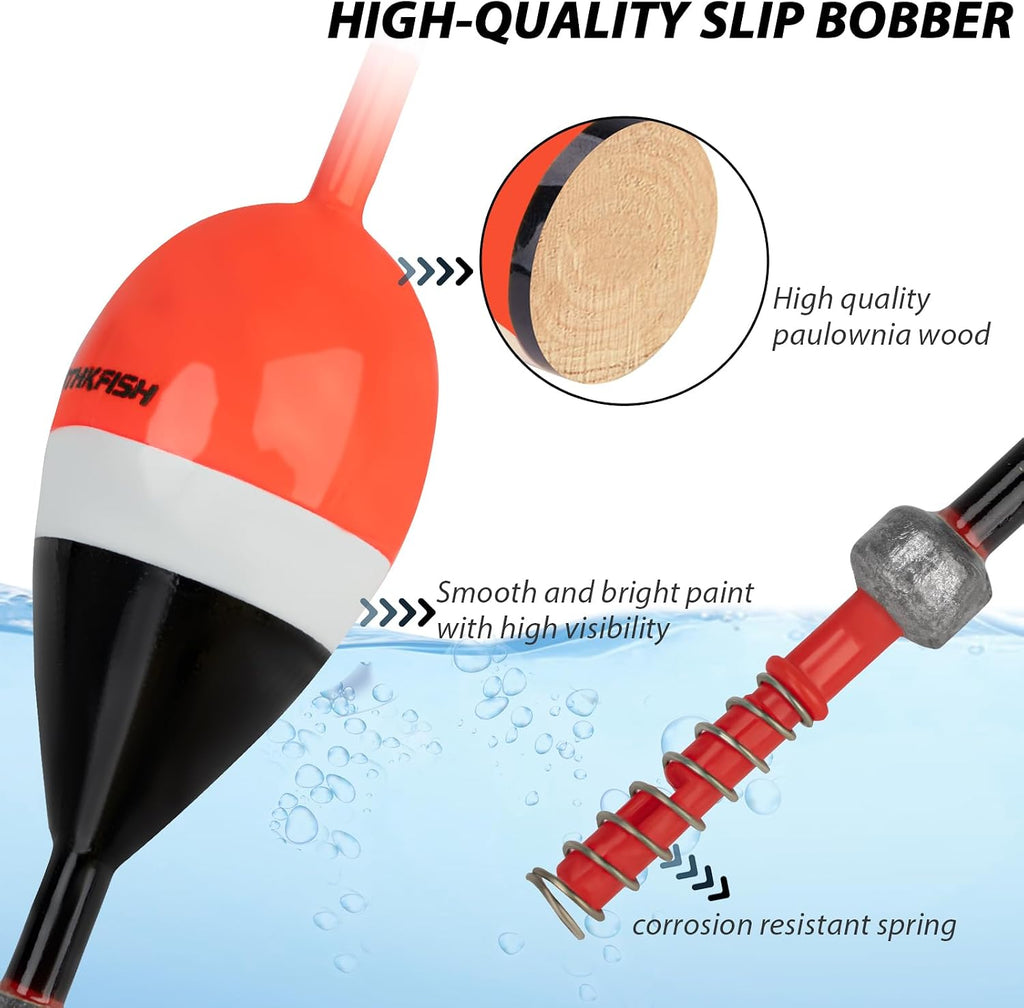 THKFISH Balsa Wood Spring Bobbers with Oval Slip Bobbers, Fishing Floats
