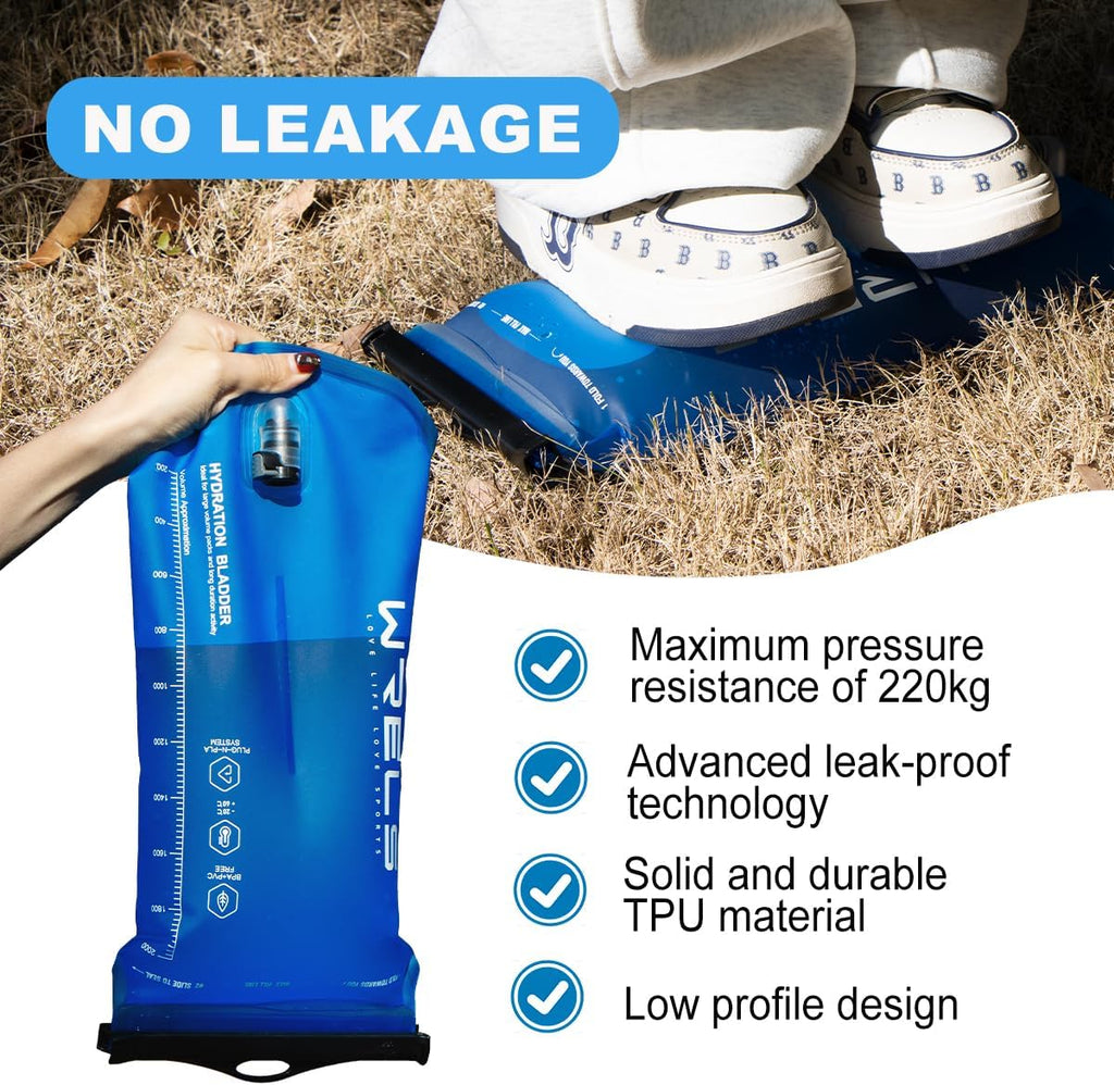 WRELS 1L/1.5L/2L/3L BPA Free Hydration Bladder,Leakproof TPU Water Bladder for Hiking Backpack,Large Opening Water Reservoir Hydration Pack for Running Cycling Camping