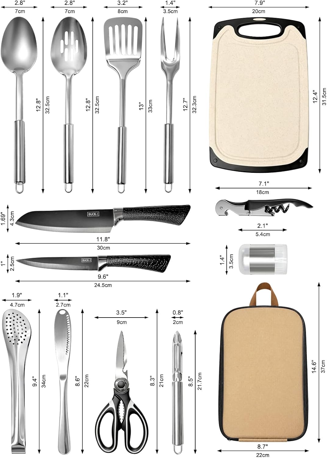 Portable Camping Utensil Set, 15PCS Camping Cookware with Organizer Cooking Kit Stainless Steel Accessories with Knife Fork Spoon RV Essentials Cook Equipment for Picnics BBQs Travel