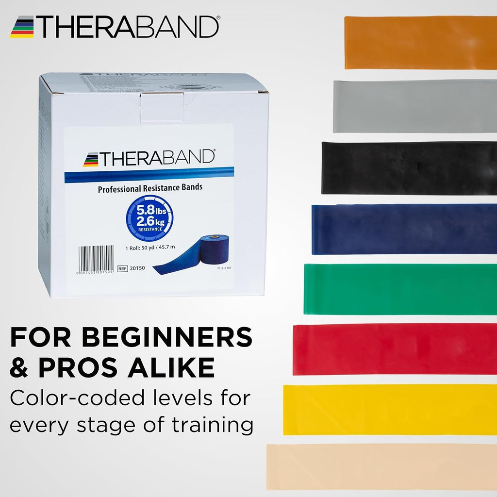 THERABAND Resistance Band, 50-Yard Roll, Latex Elastic Band for Exercise, Stretching, Physical Therapy, Yoga, Pilates, Home Workouts, Cut-to-Length, Color-Coded Levels