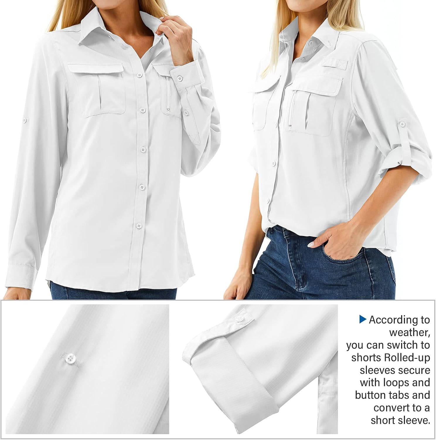 Women's UPF 50 Long Sleeve Sun Protection Safari Fish Hiking Shirts
