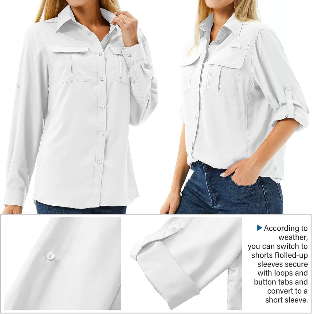 Women's UPF 50 Long Sleeve Sun Protection Safari Fish Hiking Shirts