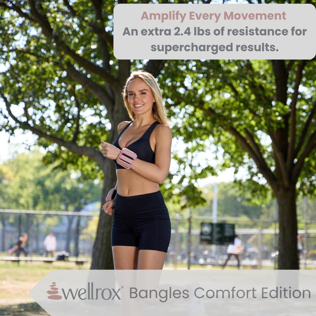 Wellrox Weighted Bangles – Adjustable Ankle & Wrist Weights Set for Women & Men, 2.4 lb Total (1.2 lb Each) – Wearable Arm & Ankle Weights for Pilates, Yoga, Walking & Running