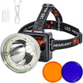 Rechargeable LED Headlamp with Flood and Spot Beam, Power Display, 4 Lighting Modes, Yellow/Blue Filter Lens, High Lumen Outdoor Waterproof Head Torch for Fishing, Hunting, Hiking, Outdoor Activities