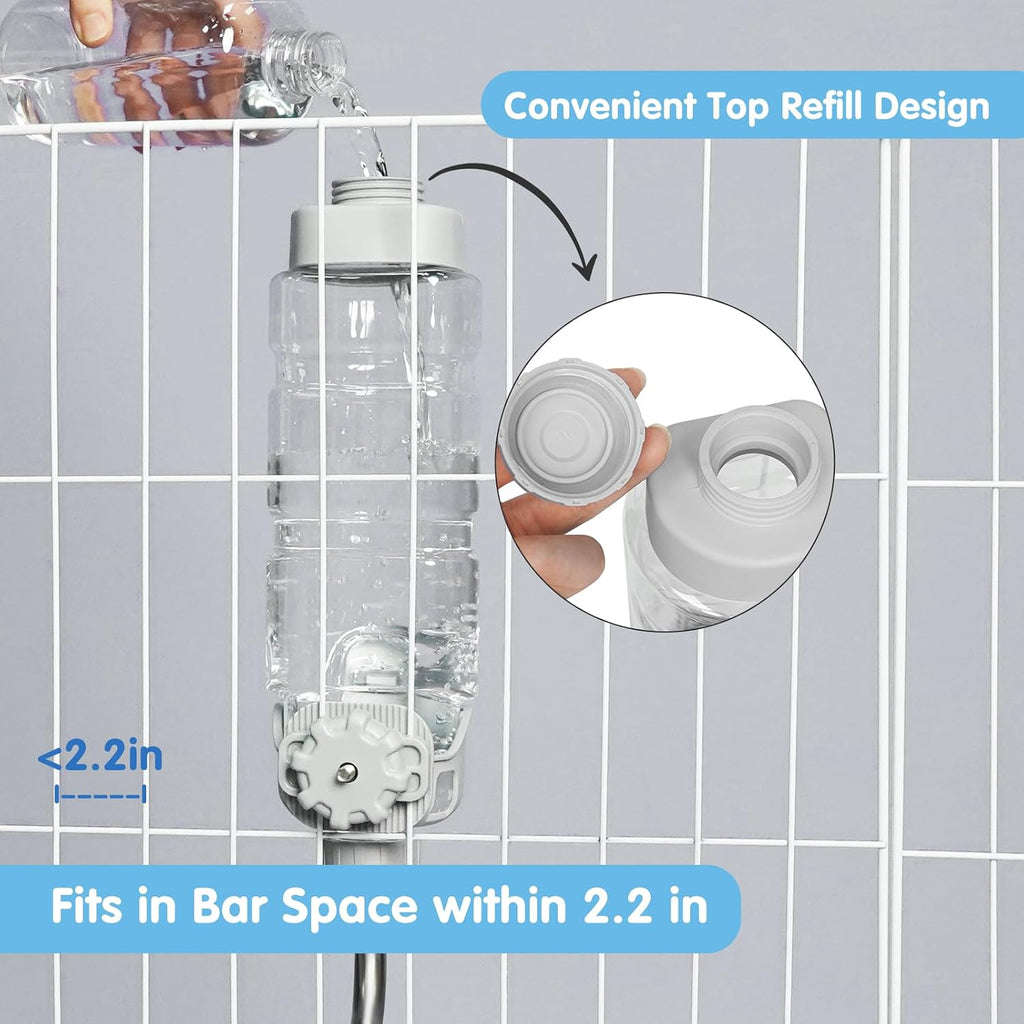 Vannon Water Bottle for Small Animals, 34oz Top-Fill Pet Dispenser, Grey
