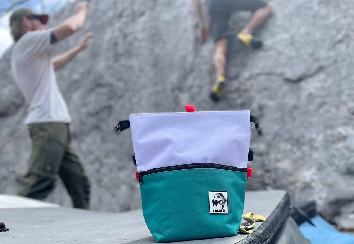 SESH Chalk Bucket - Large Size Chalk Bag for Climbing & Bouldering with Magnetic Closure, 4 Brush Holders, & 2 Side Pockets with Mesh Organizer - Durable