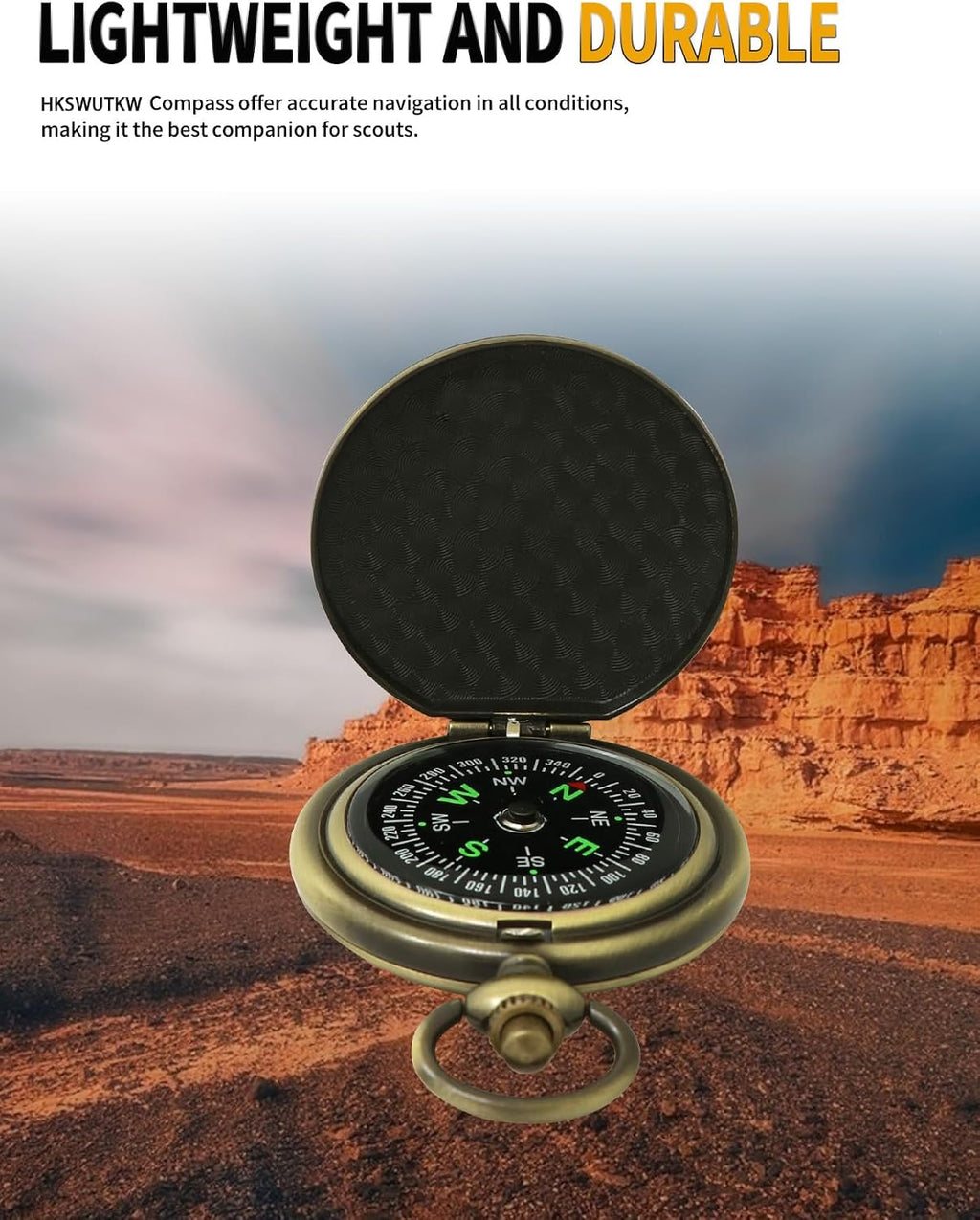 Zinc Alloy Waterproof Golden Keychain Compass - Vintage Antique Design for Kids, Boy Scouts & Hiking - Survival Orienteering & Navigation Gear