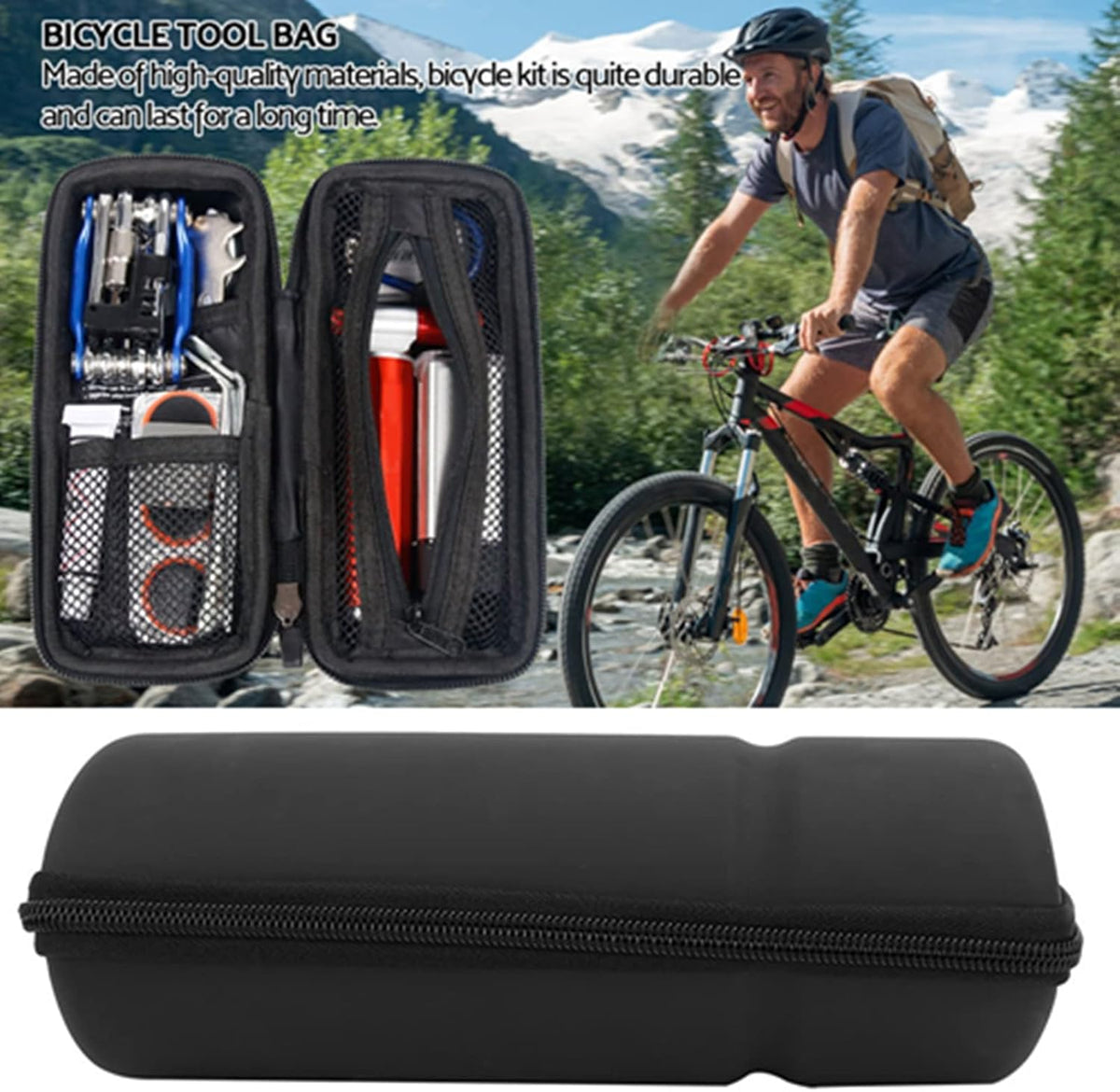 Bicycle Tool Storage Bag, Bike Repair Tool Pod with Sealed Zipper, Bike Tire Repair Kit Bag for Bicycle Water Bottle Cage, Maintenance Kit for Cycling, MTB, Mountain, Road Bicycle