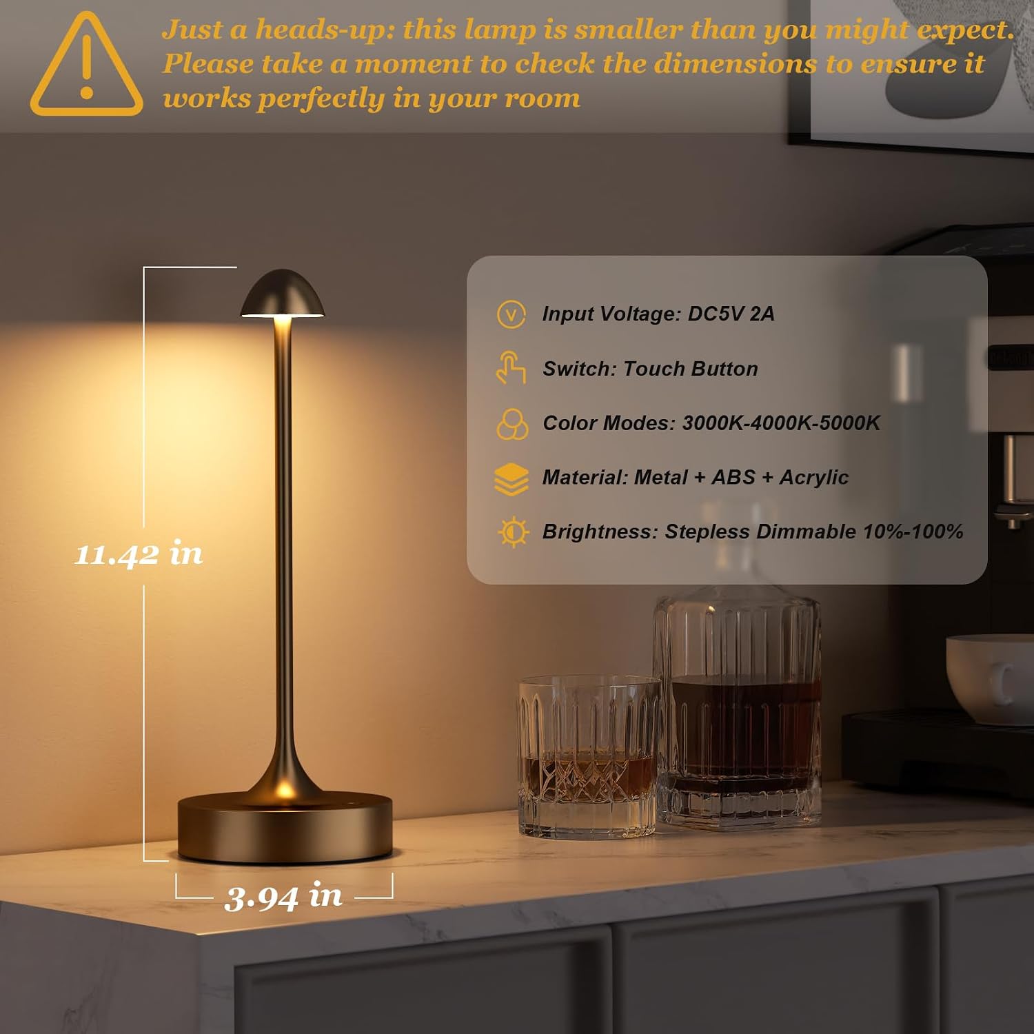 Kakanuo Rechargeable Cordless Table Lamp, Battery Operated Lamps, 3-Color Stepless Dimming, Portable Wireless Desk Lamp, LED Lighting for Dining Room, Restaurant, Office, Bar, Home(Brown 2 Pack)