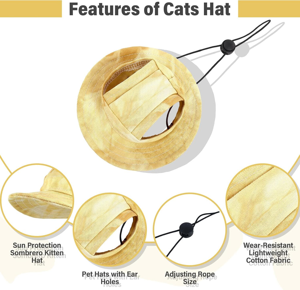 DENTRUN Cat Bucket Hat with Ear Hole, Cotton Birthday Bonnet for Small Pets