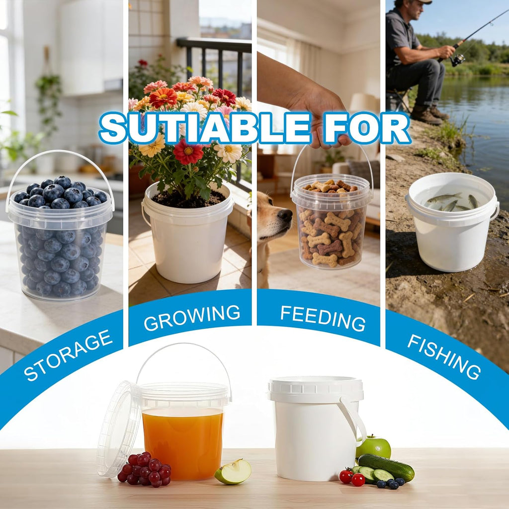 ASEVAT 10 Pack 67OZ/2000ML Airtight White Plastic Bucket with Lid & Handle, Food Grade Reusable Tub - Freezer & Microwave Safe for Ice, Ice Cream, Sauce, Soup & Party