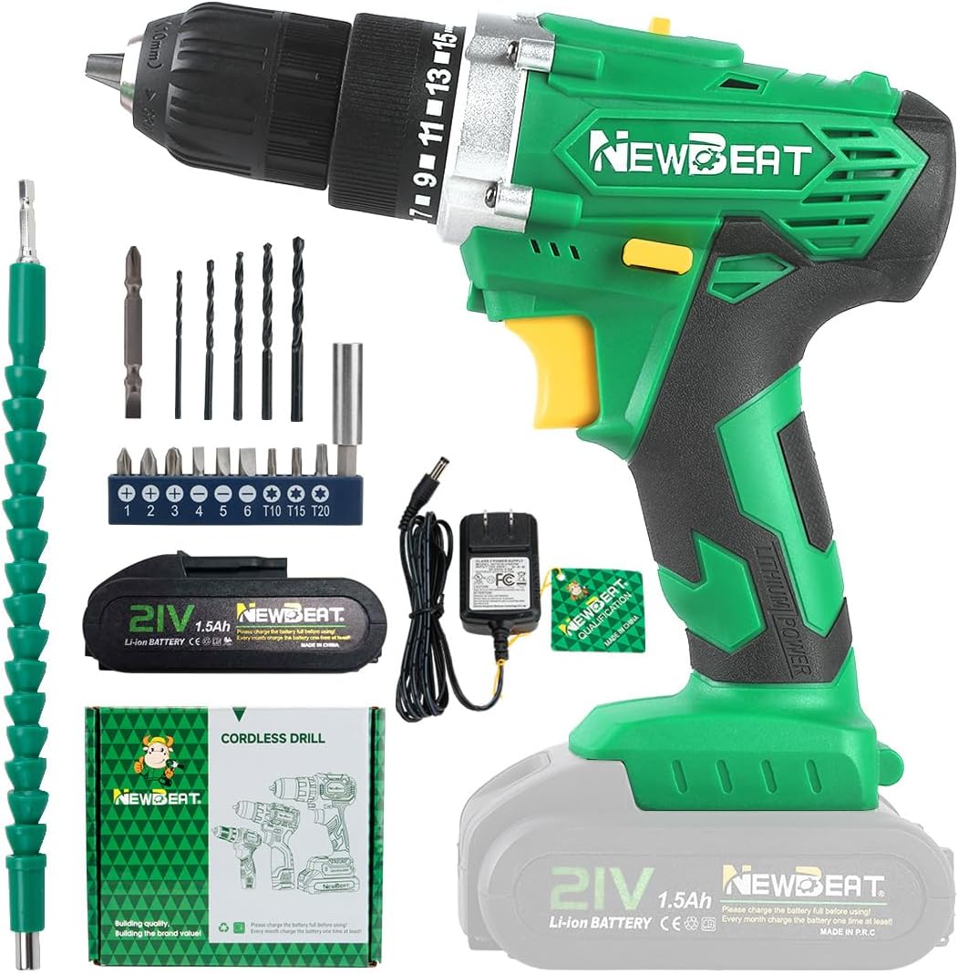 Power Drill Set - 21V MAX Power Drill Driver, Electric Cordless Drill with Battery and Charger, 3/8" Keyless Chuck, 2 Variable Speed, 25+1 Torque Setting Power Tools for Home and DIY Project