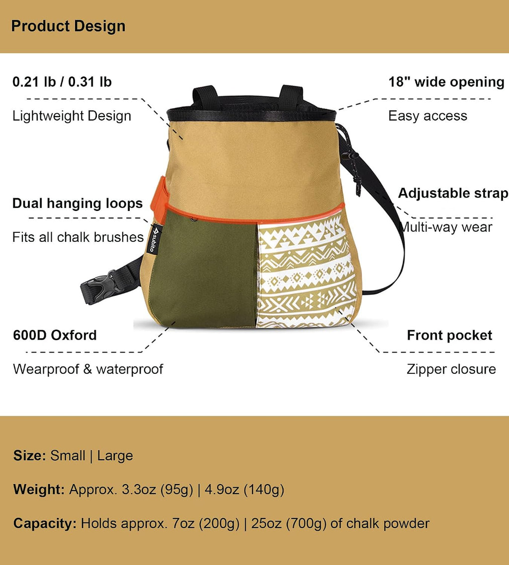 Climbing Chalk Bag, Large Capacity Rock Climbing Chalk Bag for Bouldering, Weightlifting, Gym, Disc Golf & Wall Climbing, Durable Bouldering Chalk Bucket