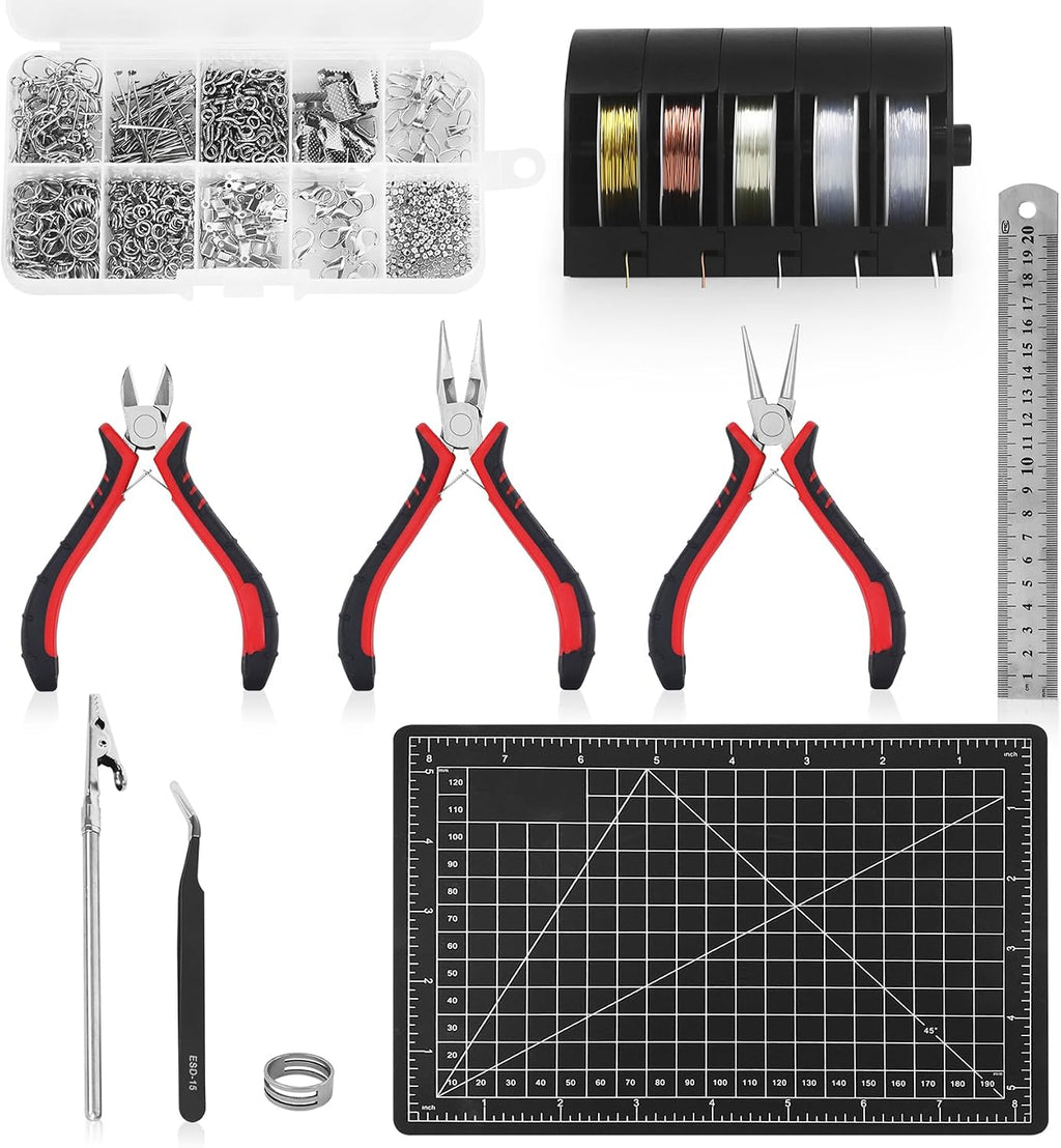 Jewelry Pliers Sets Jewelers Making Tools Kit, Professional 8 piece Mini Wire Plier with Wood Holder for Beading, Crafting, Crimping, Cutting, Repair, Wrapping, Complete Quality for Adults Starter