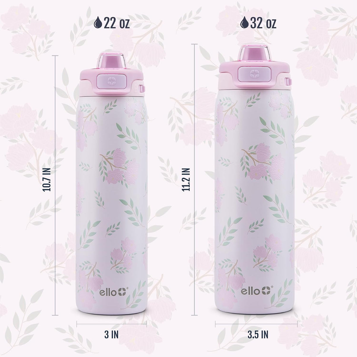 Ello Pop & Fill Insulated Stainless Steel Water Bottle with Quick Fill Lid, Leakproof Locking, Sip or Chug Spout, BPA-Free, Double Wall Vacuum Insulated for Sports, Travel & School- 22oz / 32oz / 40oz