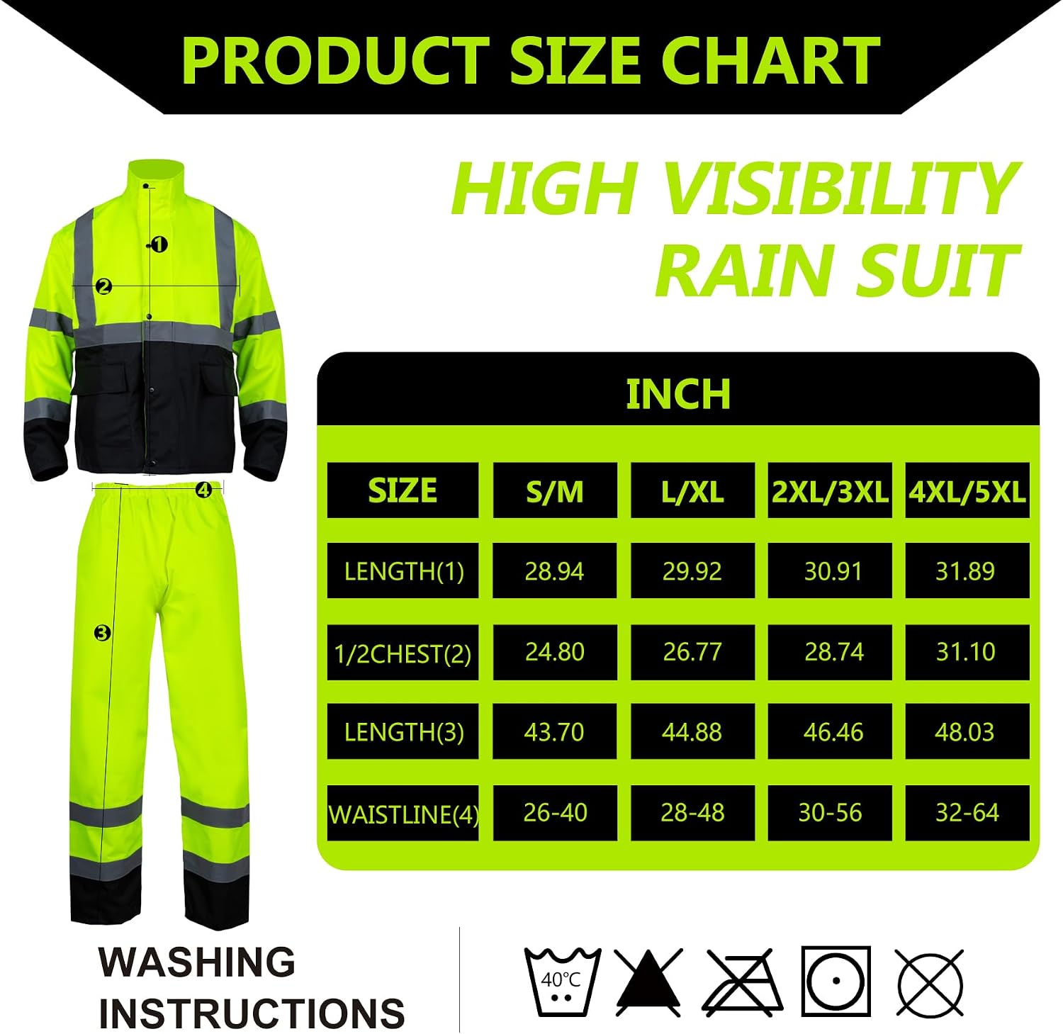 FONIRRA Class 3 High Visibility Rain Suit With Detachable Hood Waterproof Lime Reflective Safety Worker Jacket & Pants (2XL/3XL Yellow)