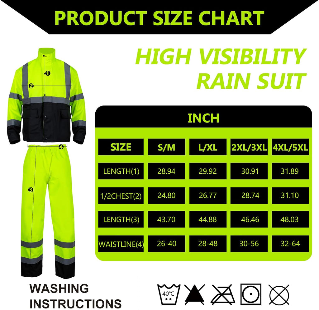 FONIRRA Class 3 High Visibility Rain Suit With Detachable Hood Waterproof Lime Reflective Safety Worker Jacket & Pants (4XL/5XL Yellow)