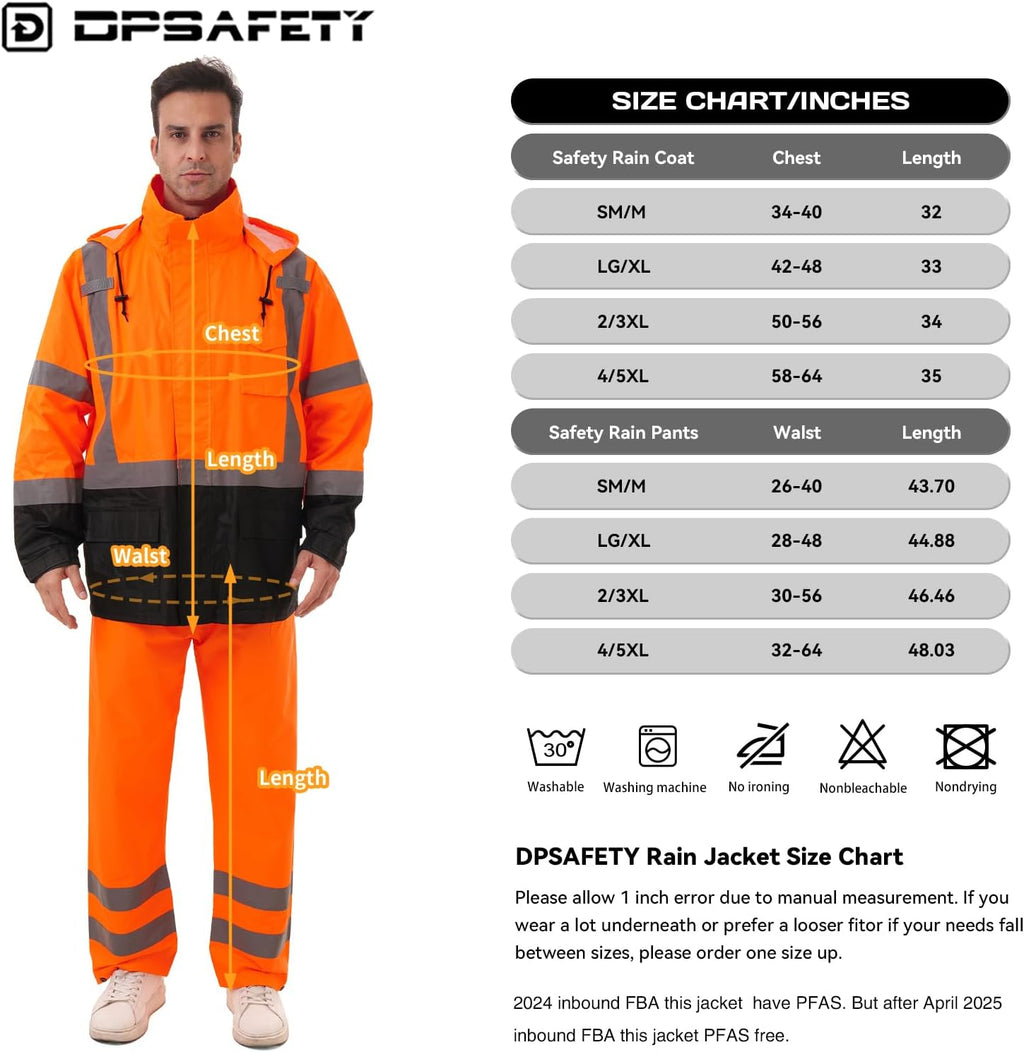 Hi Vis Safety rain Jacket，Reflective Class 3 Rain coat with Inner Mesh Lining and Pockets High Visibility Waterproof work Rain Suits for men&women（Tangerine,4XL/5XL）