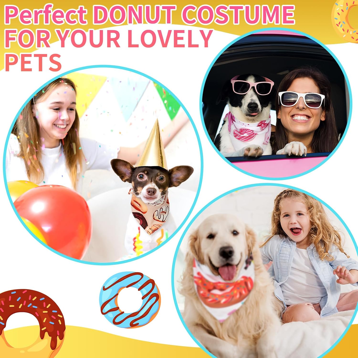 Huhumy 100 Pcs Donut Dog Bandanas Bulk Summer Donut Bandanas for Dogs