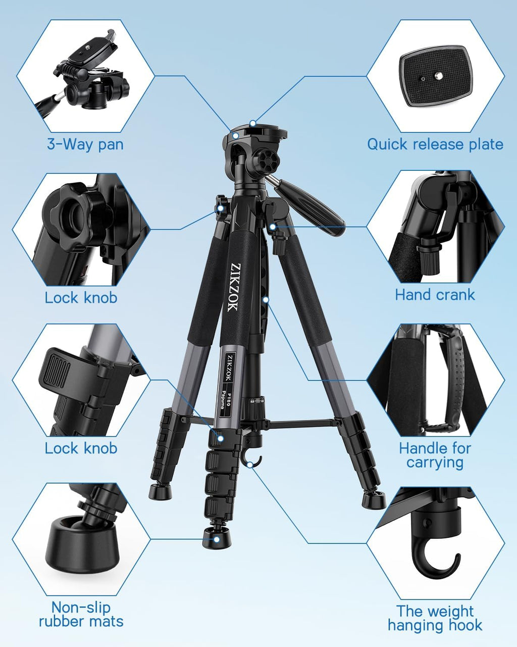 75" Camera Tripod Stand, Heavy Duty with Remote for DSLR iPad iPhone