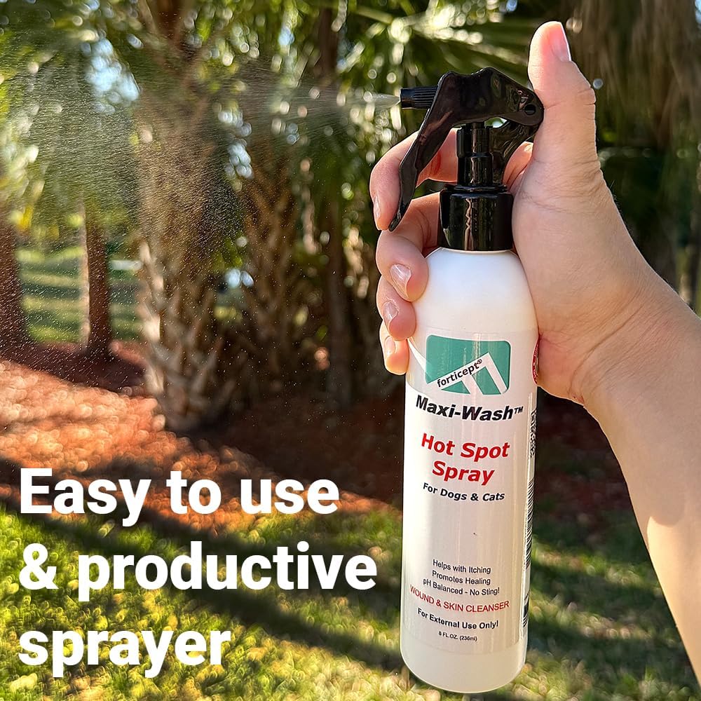 Forticept Maxi-Wash Hot Spot Cleansing Spray Treatment, Wound Care & Itch Relief Spray for Dogs and Cats. Relives Scratching, Rashes, Sores, Itchy Skin and Paw Licking 8 oz