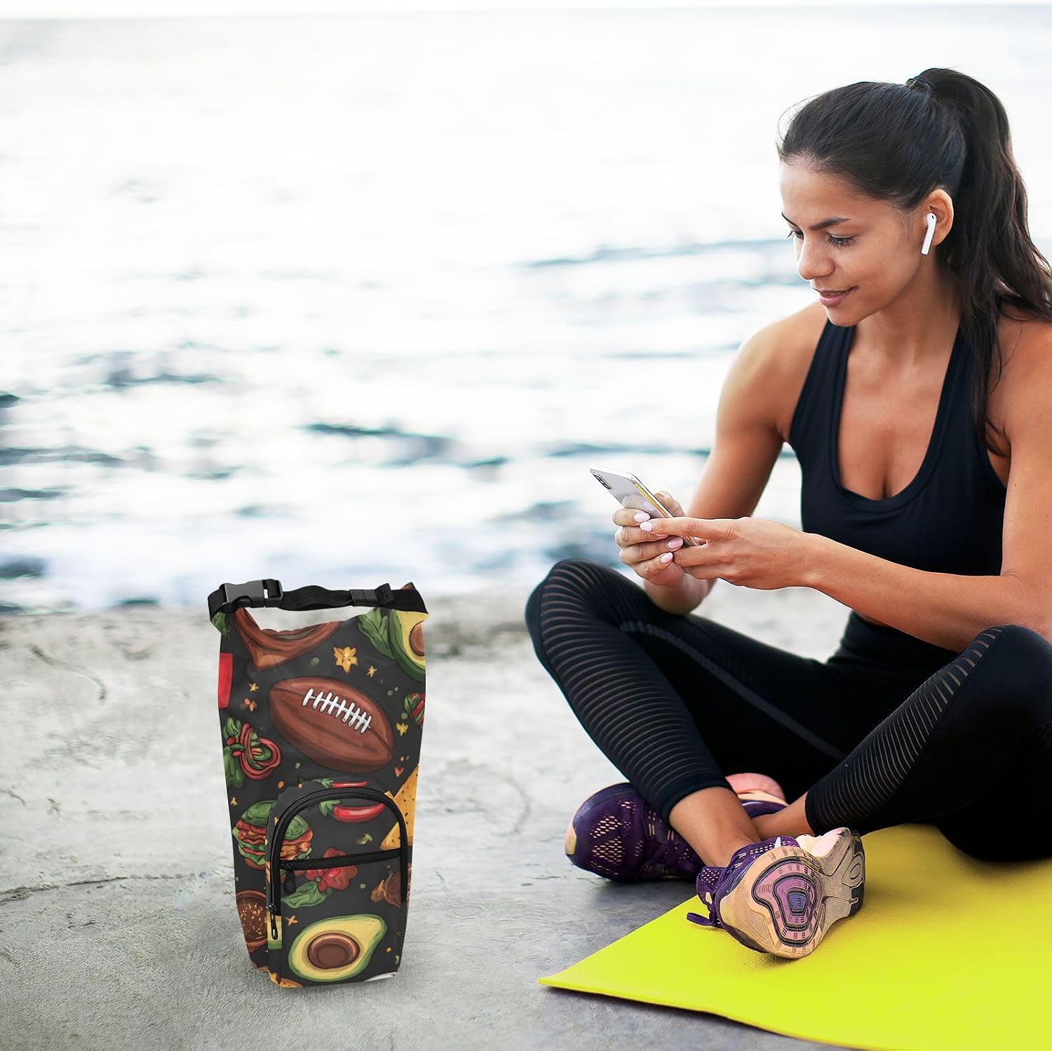 Mexican Food Flag Football Water Bottle Holder with Strap Insulated Water Bottle Carrier Crossbody Bags Pouch with Phone Pocket for Travel Gym Hiking Walking Running