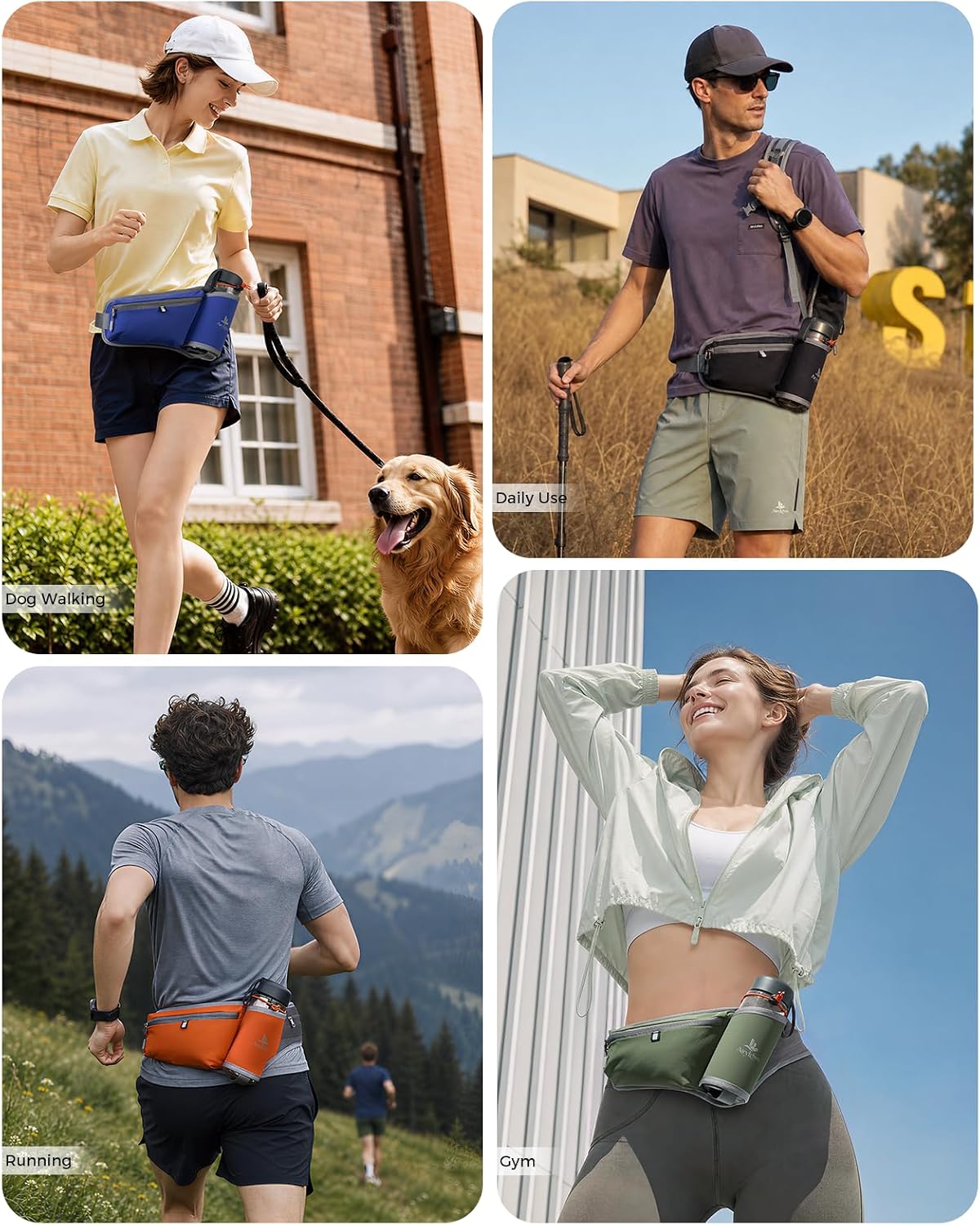 Fanny Pack with Water Bottle Holder, RFID Blocking Running Belt Bag