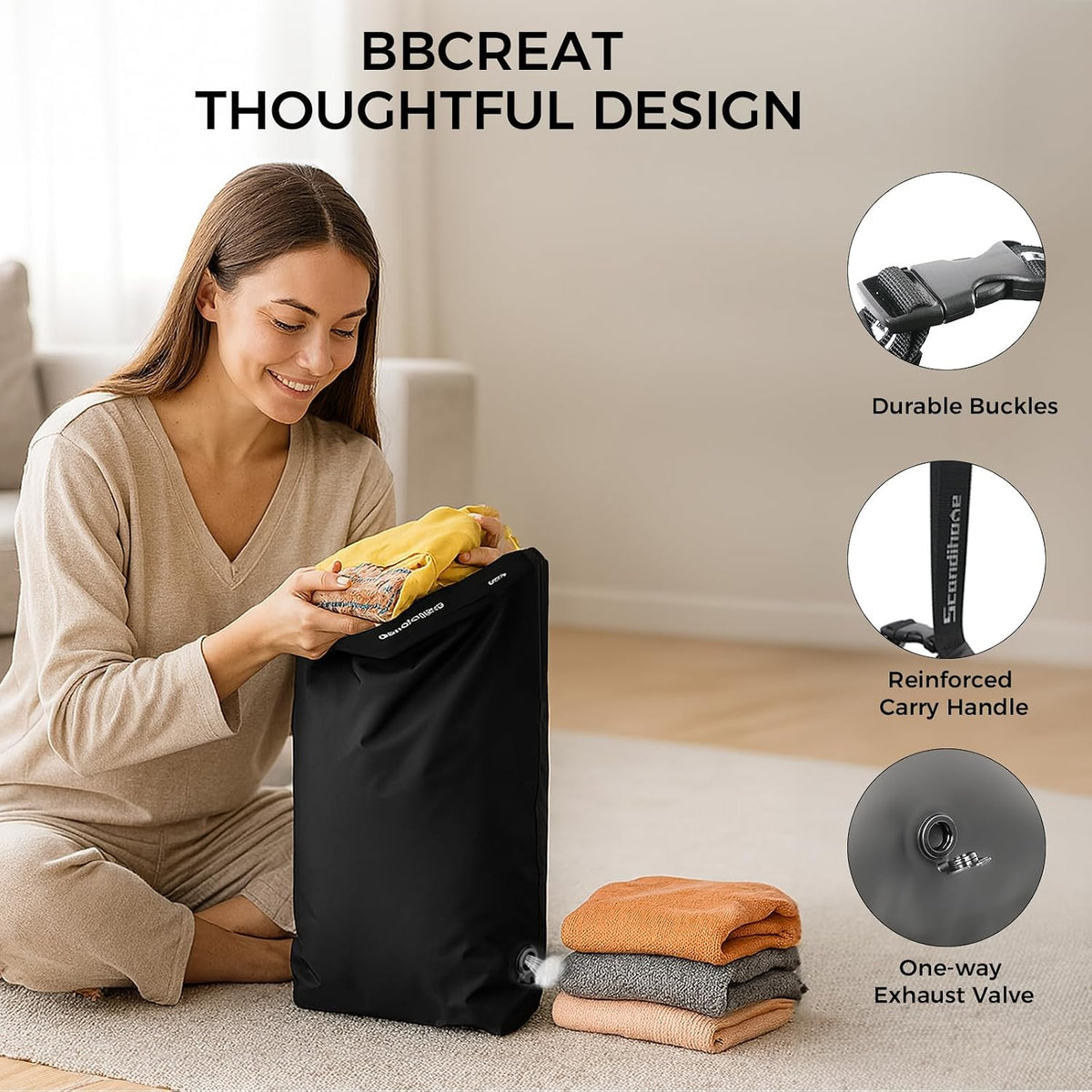 Travel Compression Laundry Bag, Pump-Free Vacuum Space Saver Bag for Dirty Clothes, Reusable Waterproof Wet Dry Bag, Travel Laundry Bag for Luggage, Packing, Suitcase (1 Pcs)（Black, L)