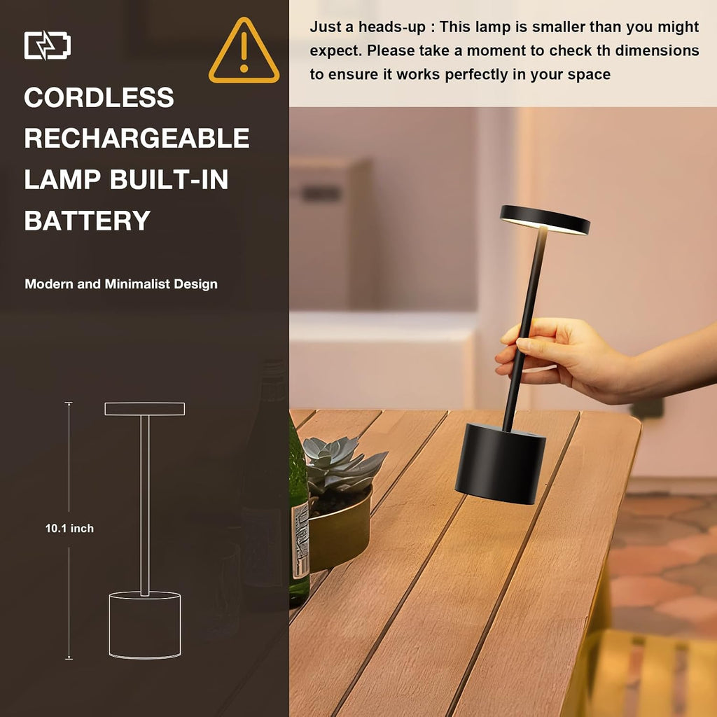 Cordless Rechargeable Table Lamp, 4000mAh Battery Operated, Black, 2 Pack