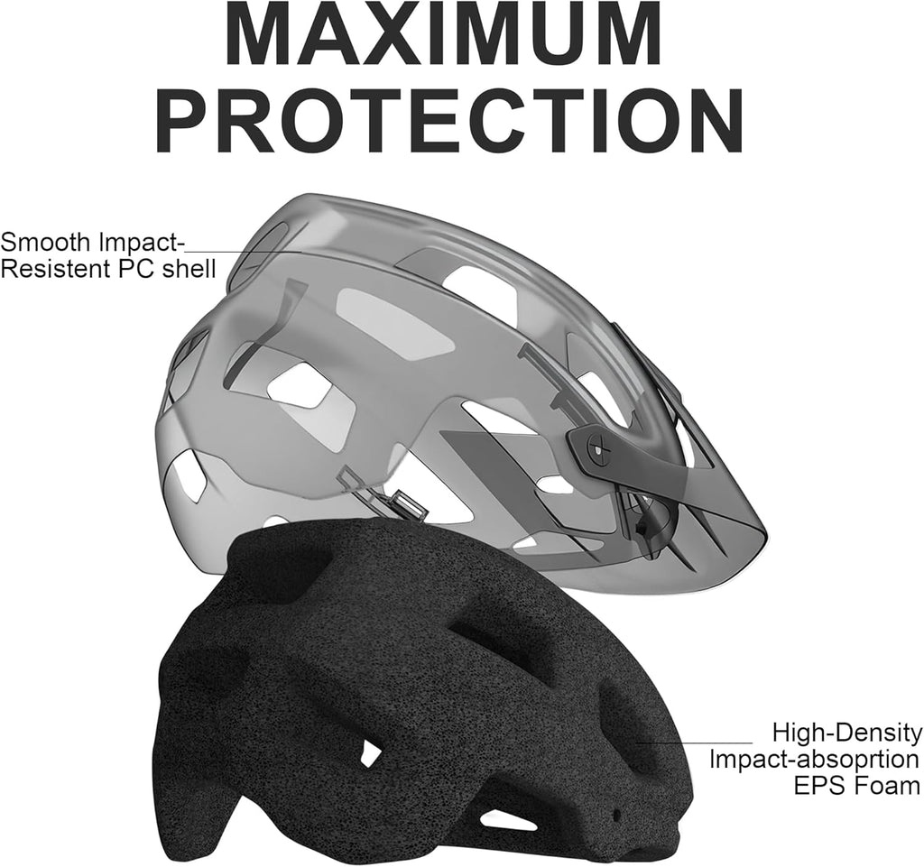 Mountain Bike Helmet Adult Men Women - Ultra Comfort, Super Lightweight Bicycle Helmets, MTB Cycling Gear Biking Accessories with Adjustable Fit & Removable Sun Visor