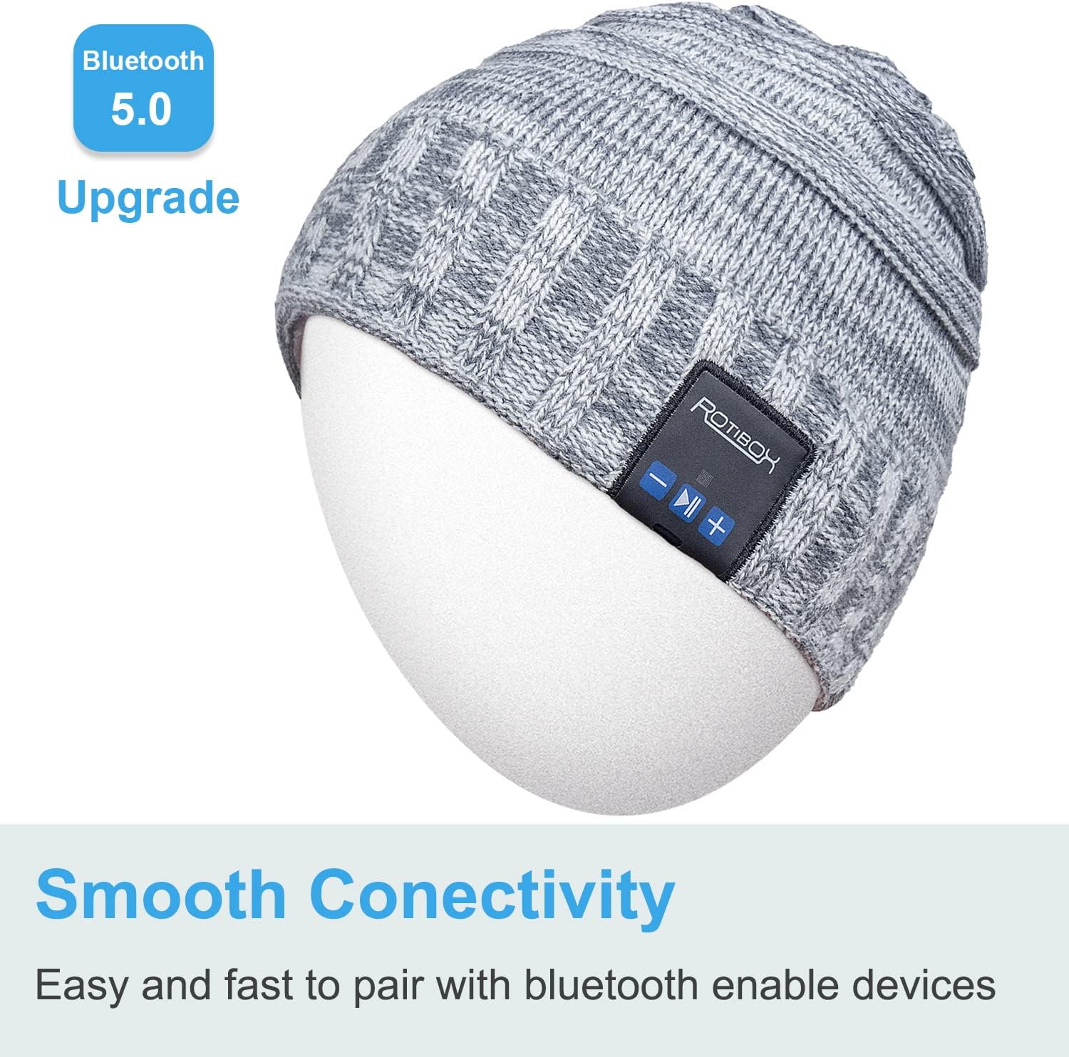 Rotibox Bluetooth Beanie Hat with Headphones for Outdoor Sports Xmas Gifts