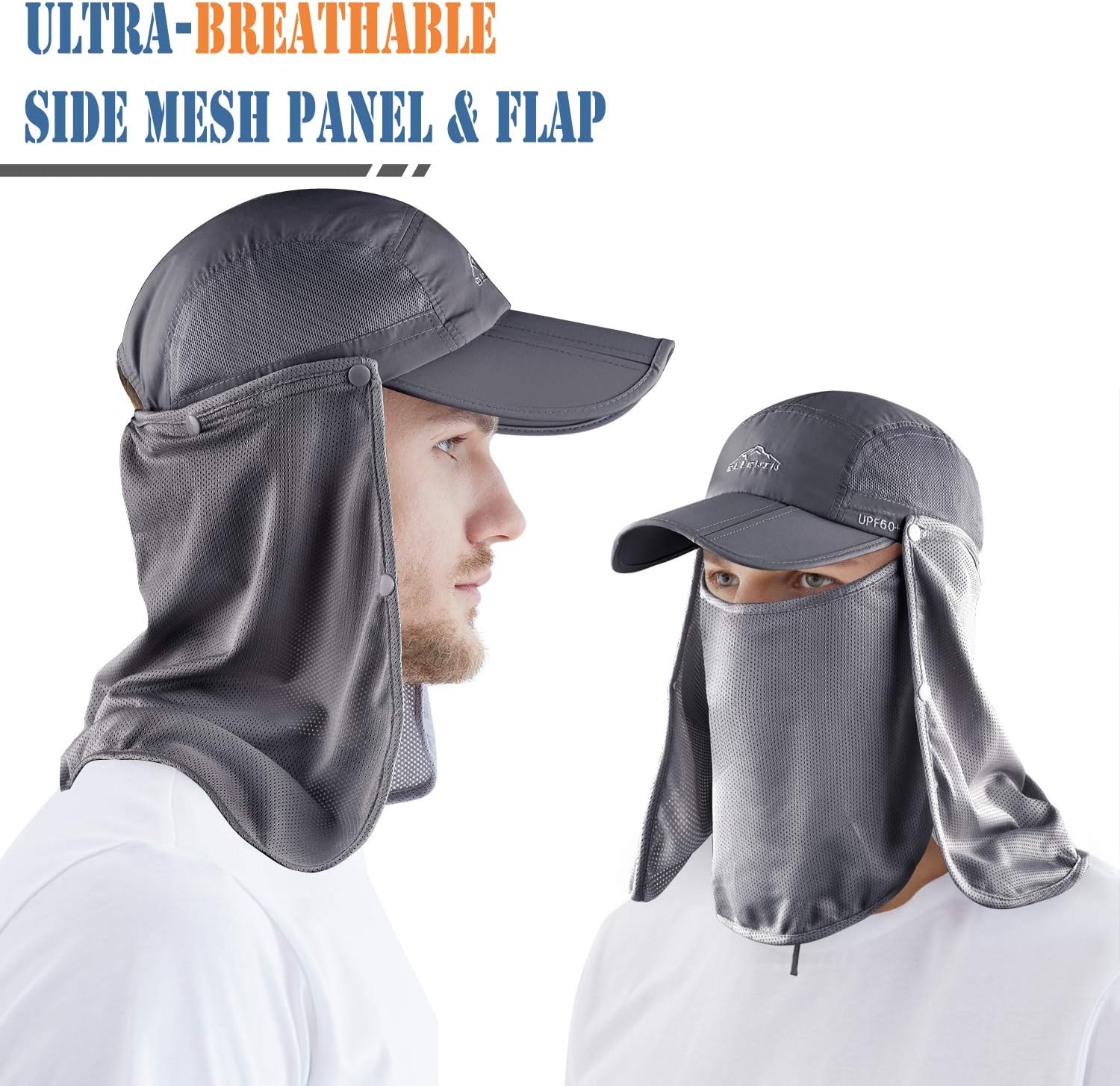 Outdoor Sun Hat for Men Women UPF 50+ Fishing UV Hat with Neck Flap Face Cover for Sun Protection