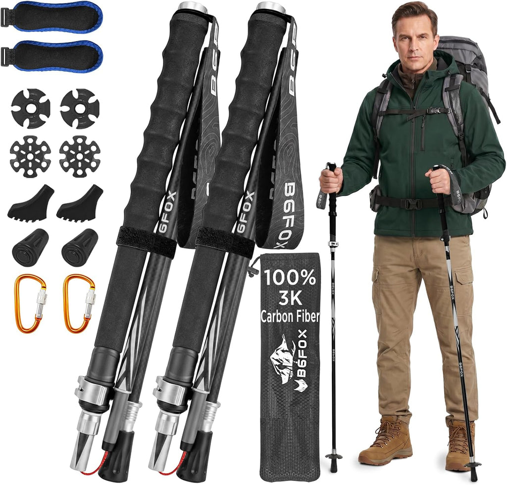 3K Carbon Fiber Collapsible Trekking Poles for Men & Women