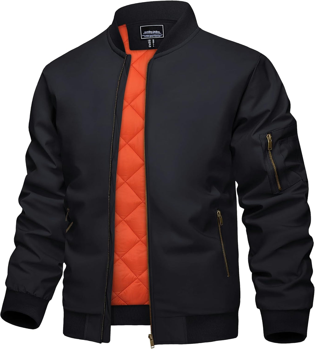 KEFITEVD Men's Bomber Jackets Winter Windbreaker Warm Full Zip Casual Coats