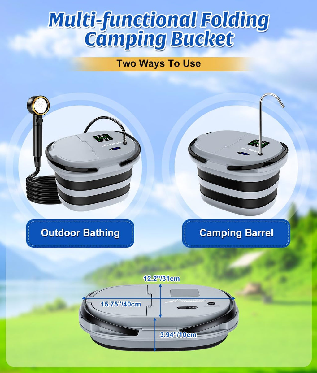 WADEO Portable Shower for Camping with 20L Bucket, 13000mAh Rechargeable