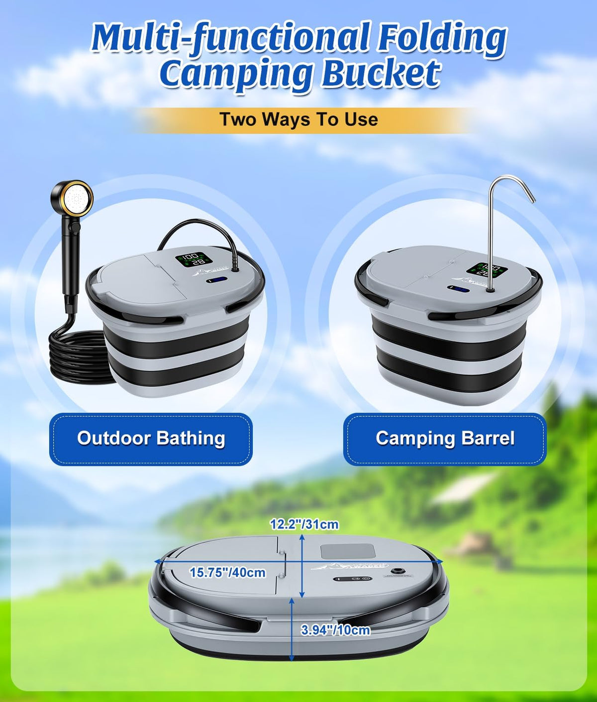 WADEO Portable Shower for Camping with 20L Bucket, 13000mAh Rechargeable
